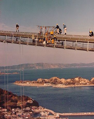 瀬戸大橋　ケーブル上での作業