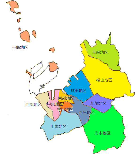坂出市の地区割りの地図です。