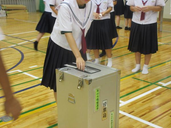 投票箱に投票用紙を入れる