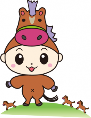 馬のかぶりものを被ったさかいでまろのイラスト