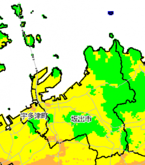 中央構造線断層帯の震度分布図