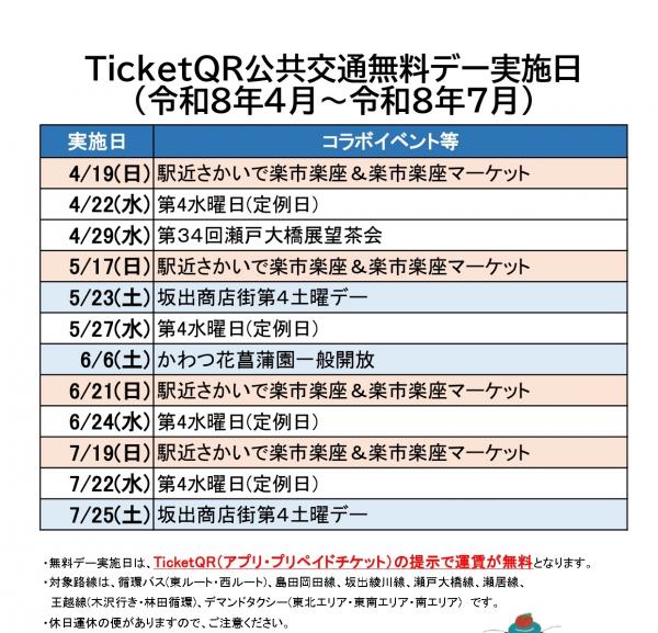 R8年度第1期TicketQR無料デー実施日