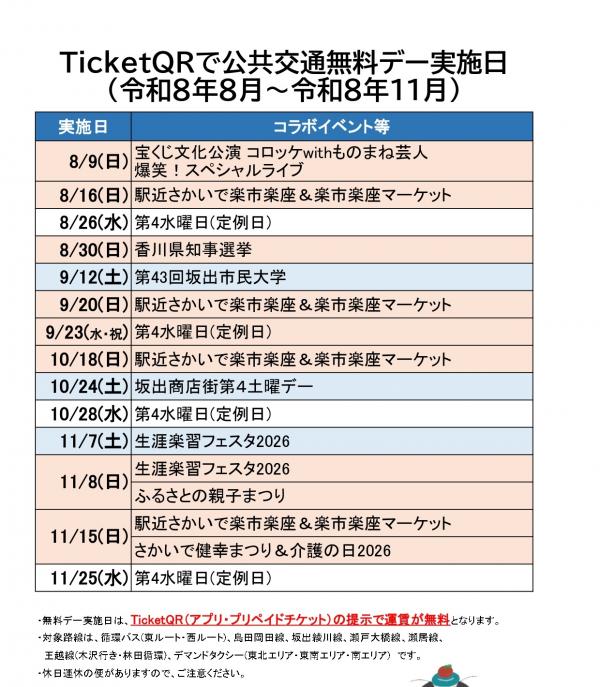 R8年度第2期TicketQR無料デー実施日