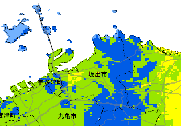 直下型地震(長尾断層）の震度分布図