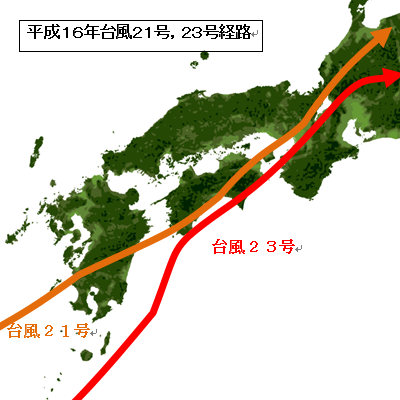 平成１６年台風２１号２３号経路略図